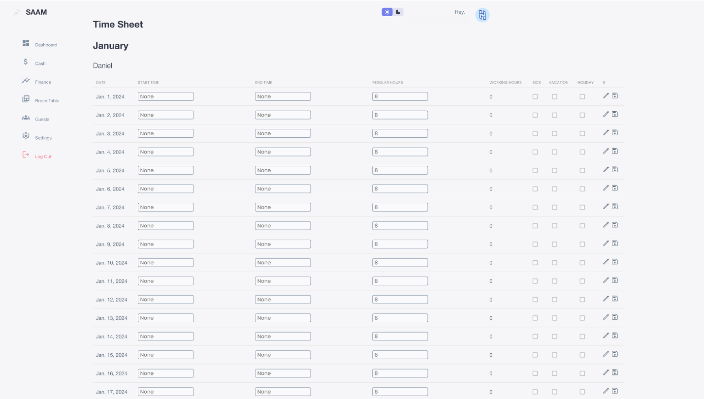 screenshot of SAAM PMS